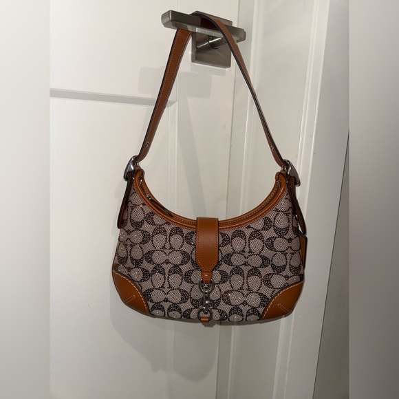 Coach Crystal Signature Jacquard Contrast Trim Hobo Shoulder Bag